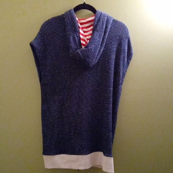 Womans L Evy's Tree Blue Knit Cardigan Sweater Vest Nautical Contrast - Picture 6 of 6